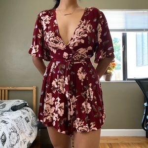 Red Floral Wrap Romper